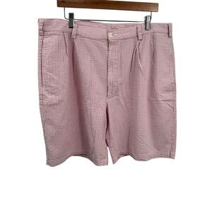 Vtg Jos A Bank Shorts Mens 40W Pink White Seersucker Pleated Classic Fit Cotton